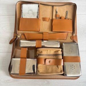 Vintage Men’s Travel Toiletry Set in Serban Leather Vanity Case Stamped Germany